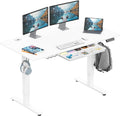 SHW 55 x 28 Electric Height Adjustable Standing Desk w/Drawer, White