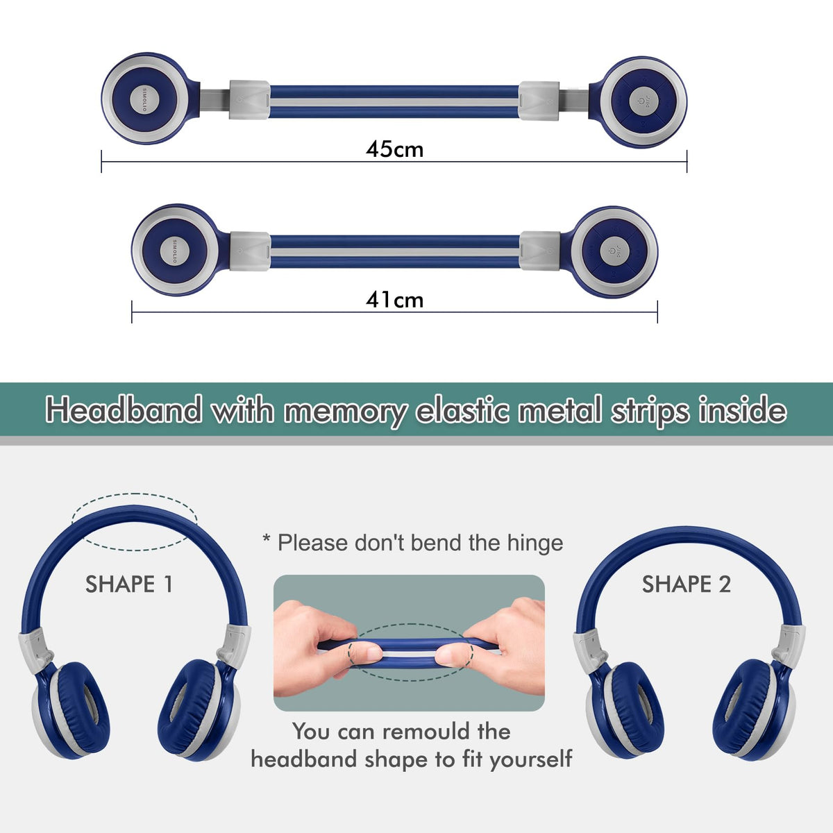 SIMOLIO Kids Wireless Headphones w/Mic for School,75/85/94dB Safe Volume