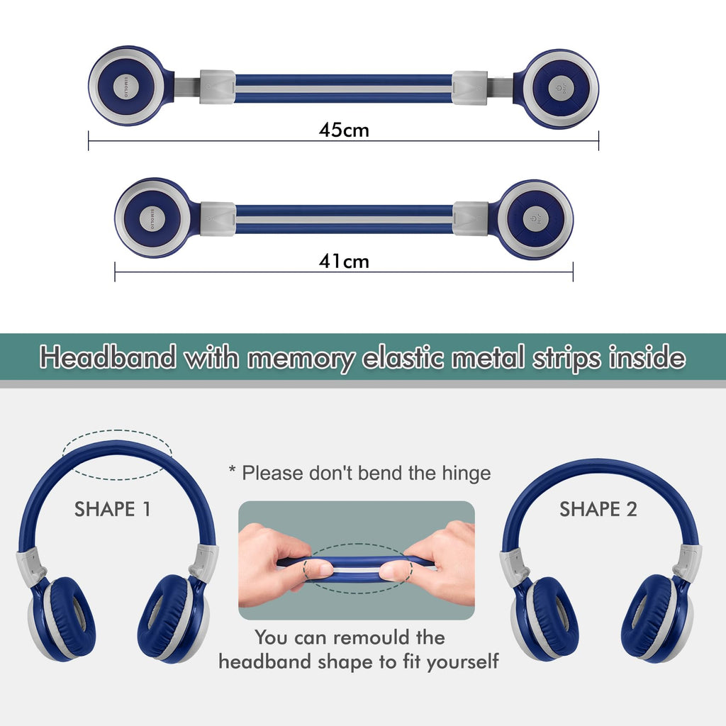 SIMOLIO Kids Wireless Headphones w/Mic for School,75/85/94dB Safe Volume