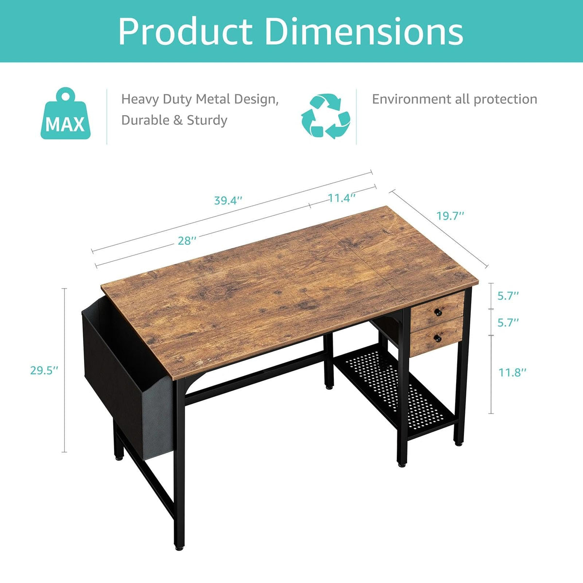 Lufeiya 40-Inch Student Desk with Drawers