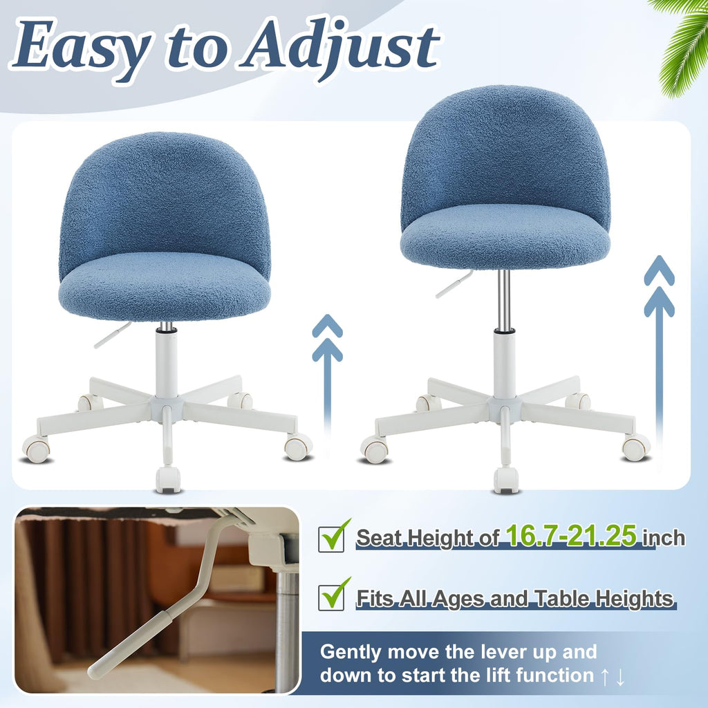 VINGLI Cute Candy Chair Armless Comfy Small Office Desk Vanity Chair with Wheels & Lumbar Support,Teddy Adjustable Rolling Swivel Computer Task Ch for Home Office,Bedroom,Gentle Pink