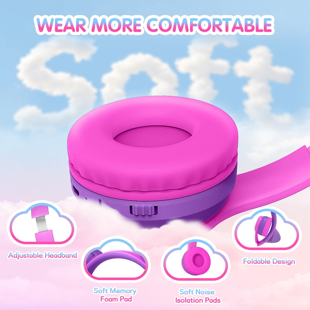 IFECCO Kids Bluetooth Headphones with Case,Cute LED Light Up Cat Ears