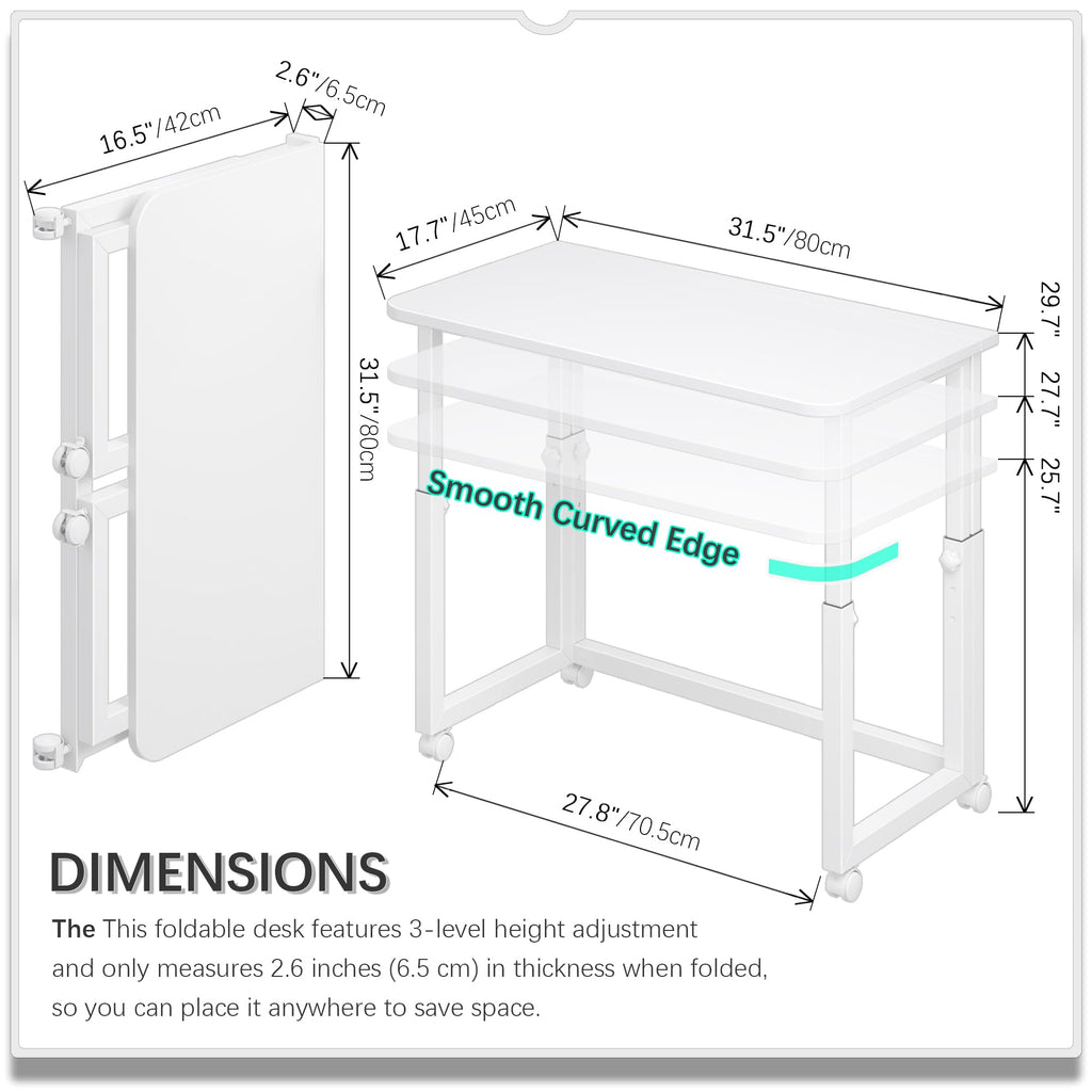 4NM 27.5-Inch Folding Student Desk with Wheels