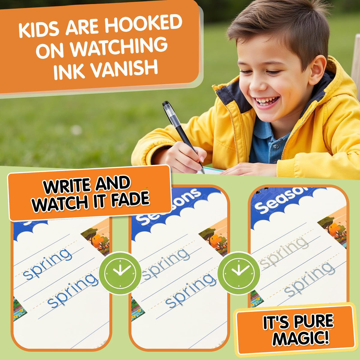 Magic Grooved Writing Practice, Tiny Thinkers Reusable Indented Handwriting Practice for Kids 3-5, Your Little Explorer Motor Magic Happy Writer System Children Set Age 6-8 for Preschool Kindergarten