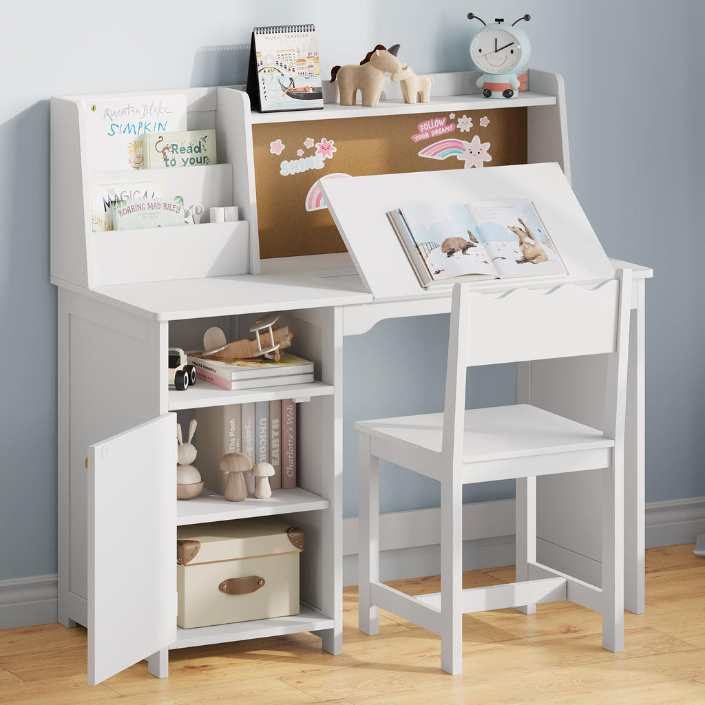 Treocho Kids Study Desk and Chair Set with Tiltable Desktop for 3-8 Years