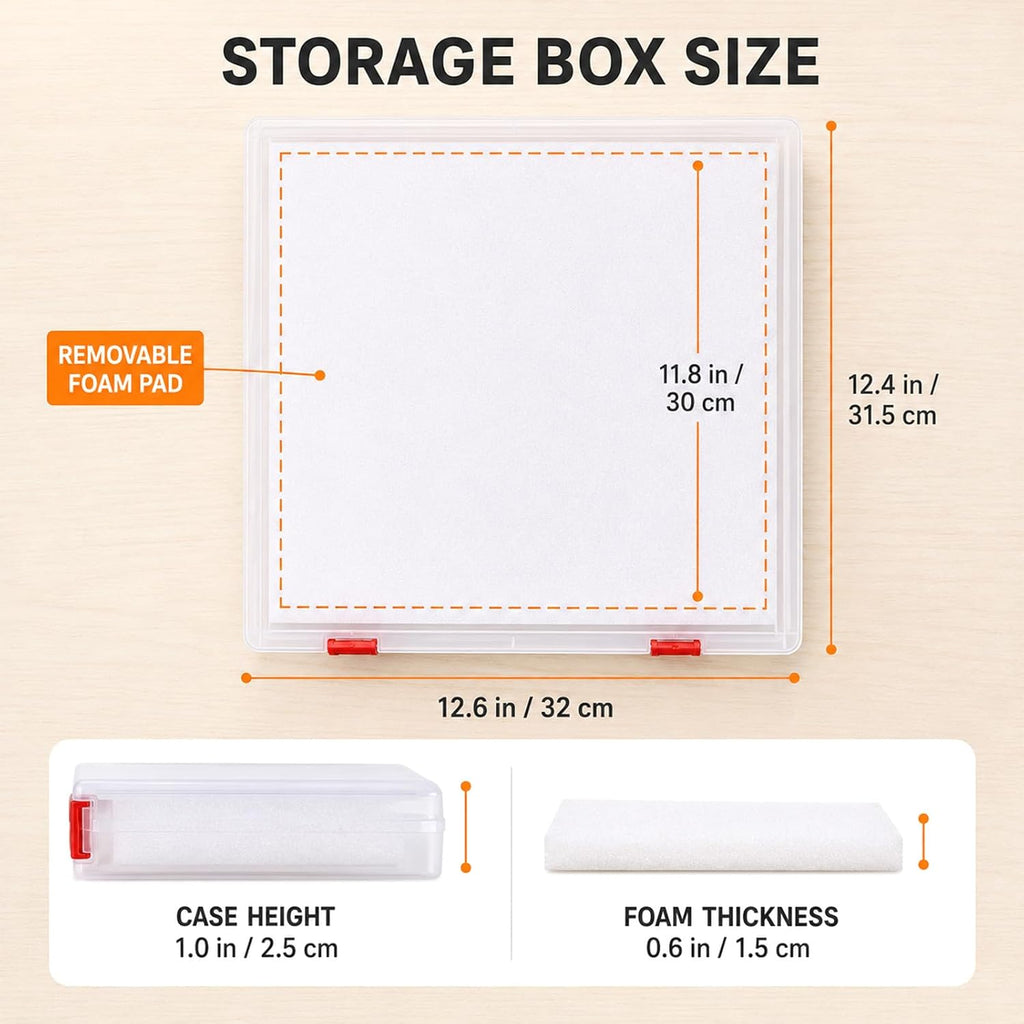 TOSGN 2 Pack Fuse Bead Storage Box, Clear Plastic Project Case with Removable Foam Pads and Secure Snap Latches, 12.6 x 12.4 x 1 in Craft Storage Organizer for Unfinished Bead Art and Pegboards