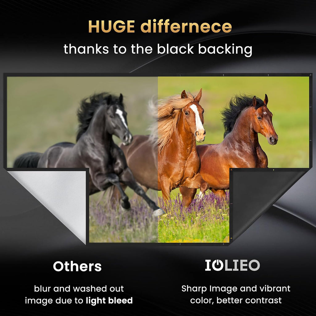 100 Inch Projector Screen with Black Backing, Foldable 16:9