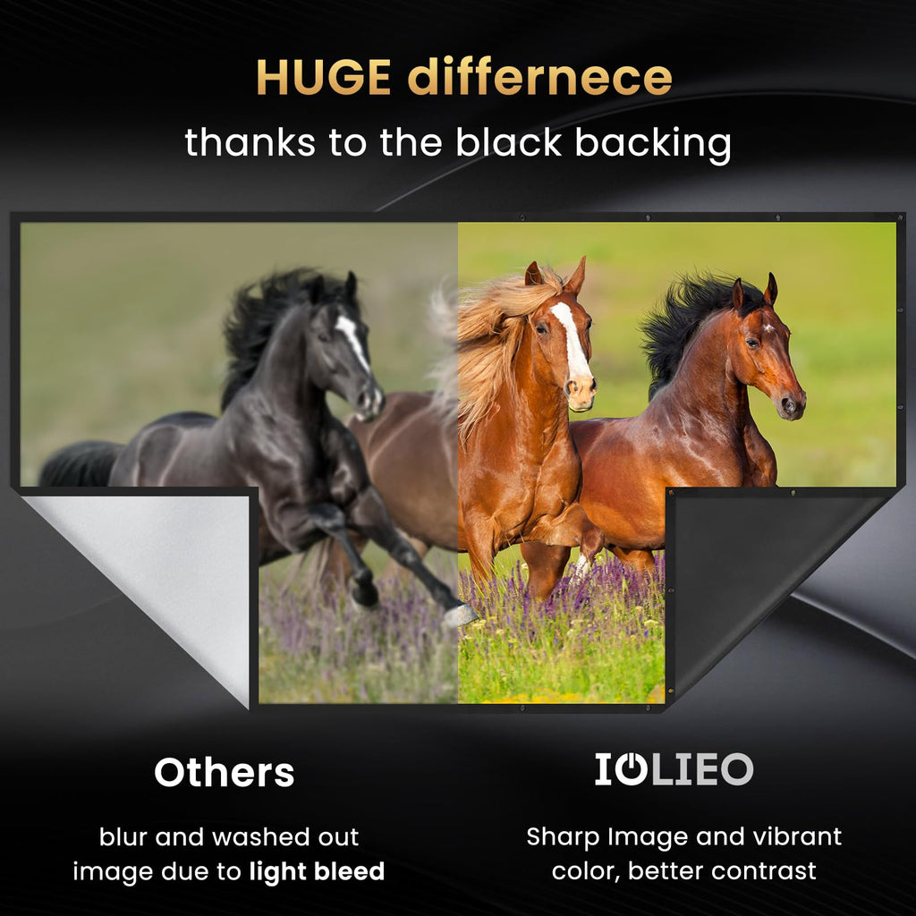 100 Inch Projector Screen with Black Backing, Foldable 16:9