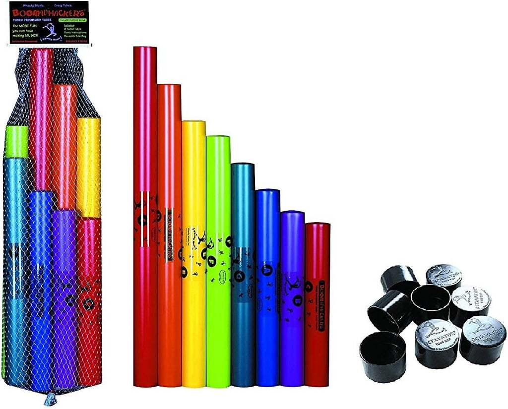 Boomwhackers C Major Diatonic Scale Tuned Percussion Tubes, Plastic, Multi-Color, 8-Pack with Octavator Caps