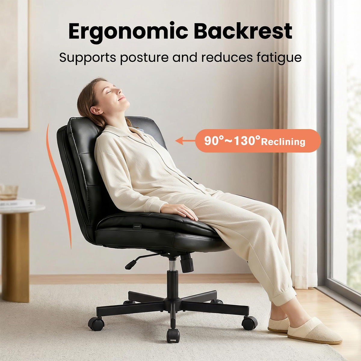 GTPLAYER Cross Legged Office Chair, Armless Desk Chair Cute Vanity Chair with Wheels Computer Chair Comfy Wide Office Chair Adjustable Swivel for Home Computer Task,Soft Velvet, Dark Grey
