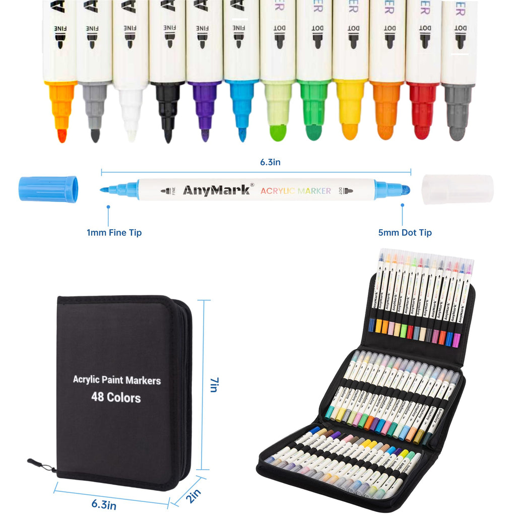 AnyMark 24 Colors Acrylic Paint Markers Brush & Fine Paint Pens