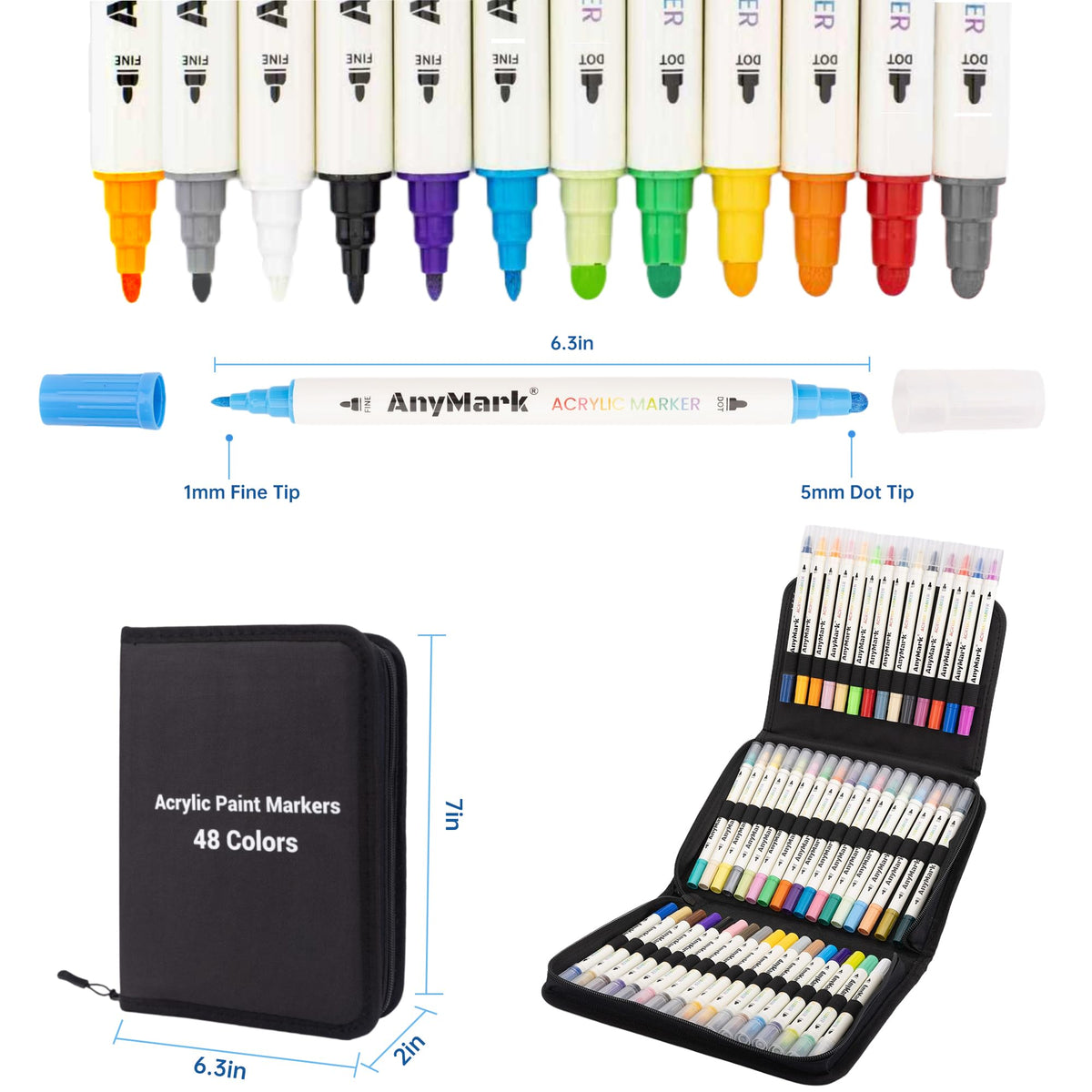 AnyMark 24 Colors Acrylic Paint Markers Brush & Fine Paint Pens