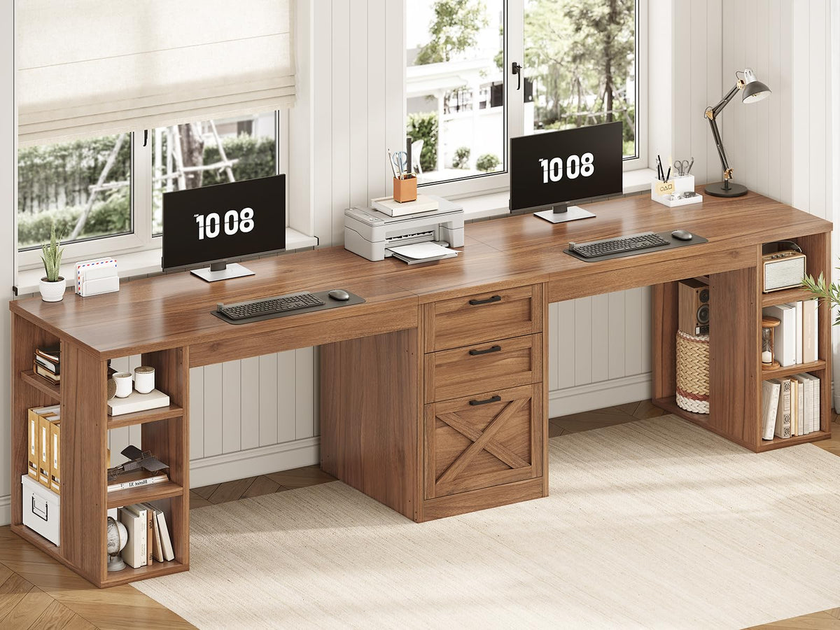 SEDETA 96.5-Inch Two-Student Desk with Drawers
