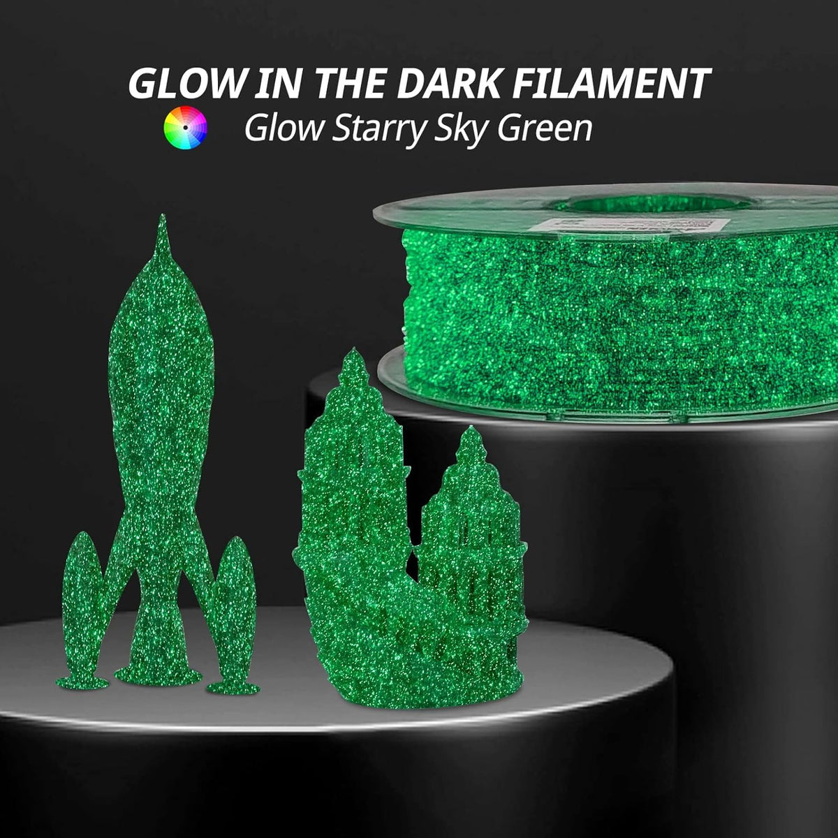 AMOLEN 3D PLA Printer Filament, 1.75mm Glow in The Dark Shiny Firefly Blue PLA Filament for 3D Printing, Best with UV Lamps, 1kg Spool (2.2lbs), Dimensional Accuracy +/- 0.02 mm, Fit Most 3D Printers