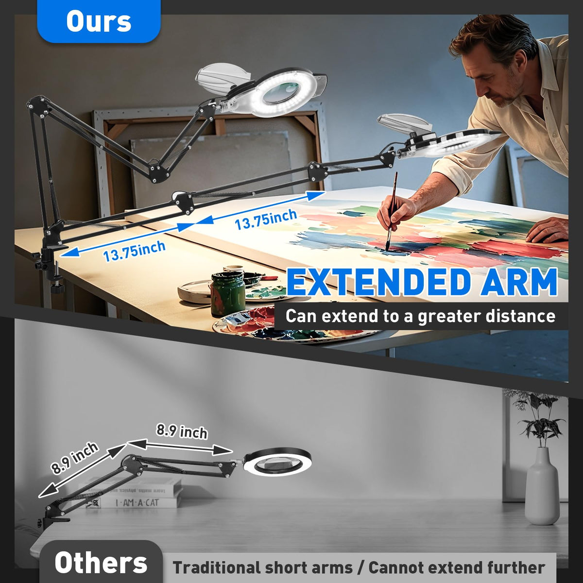 KIRKAS LED Magnifying Lamp with Clamp, 2,200 Lumens Dimmable 28in 12X
