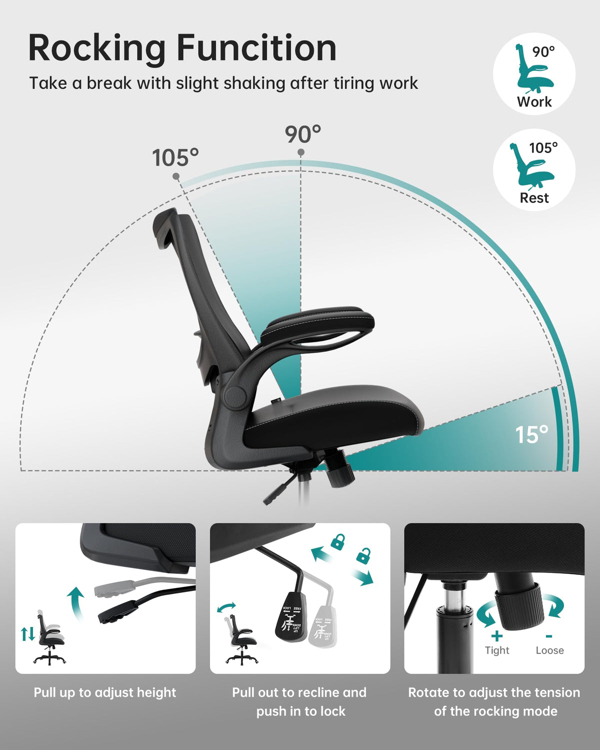 MUXX.STIL Office Chair, Ergonomic Desk Chair with Adjustable Lumbar Support and Flip up Armrest, Breathable Mesh Computer Chair for Home Office, Khaki