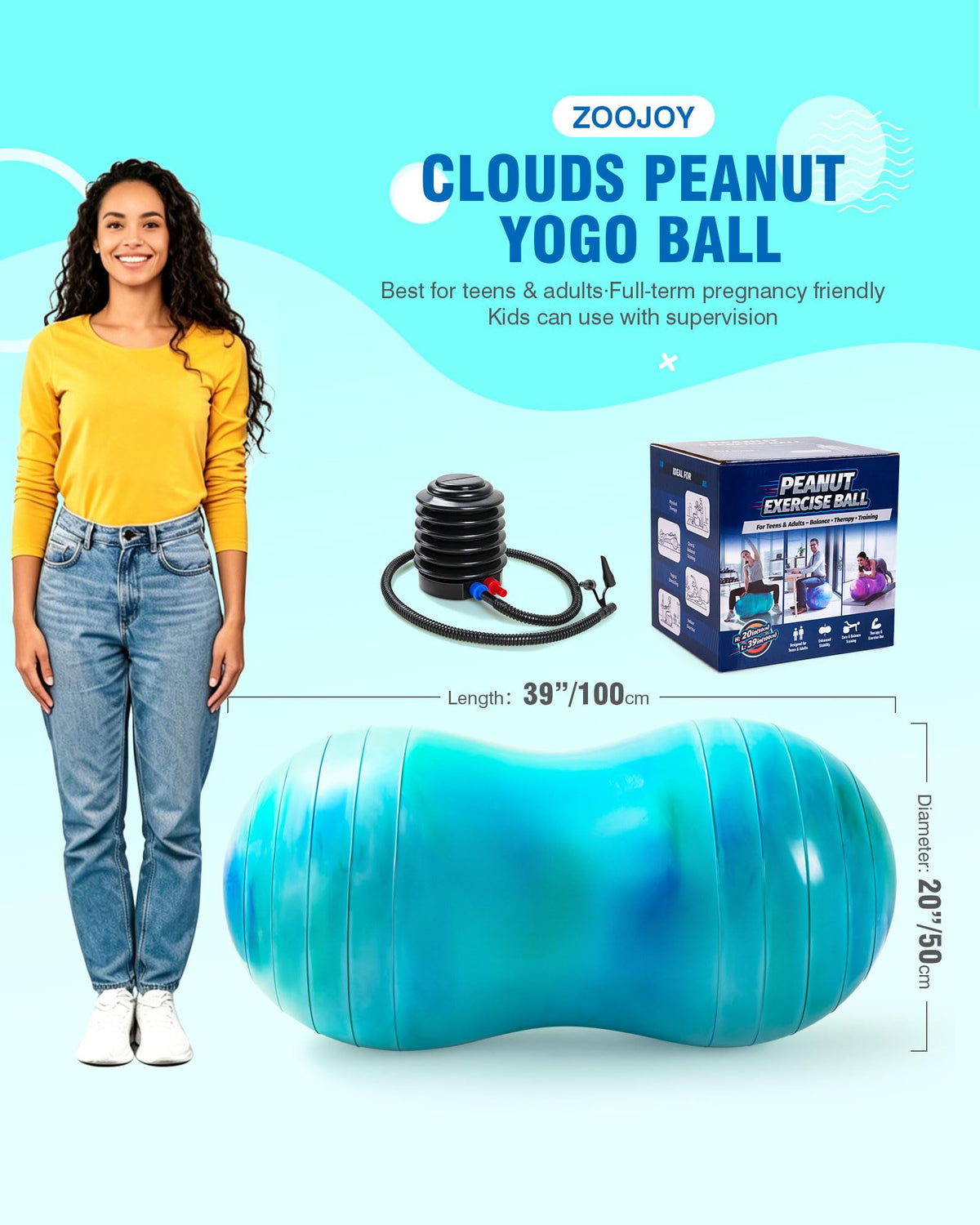 ZOOJOY Peanut Ball for Kids and Adults, 18/20Inch Anti-Burst Exercise Ball