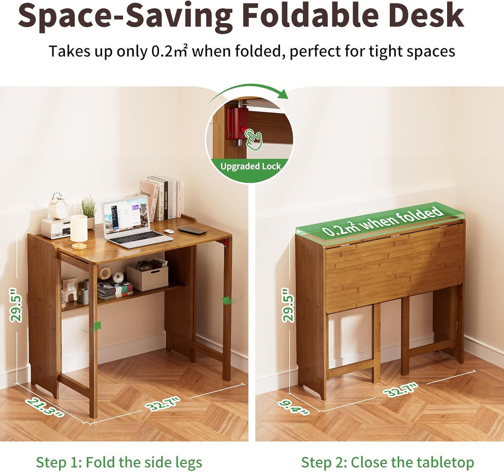 Dezyfurni Bamboo Folding Student Desk with Storage