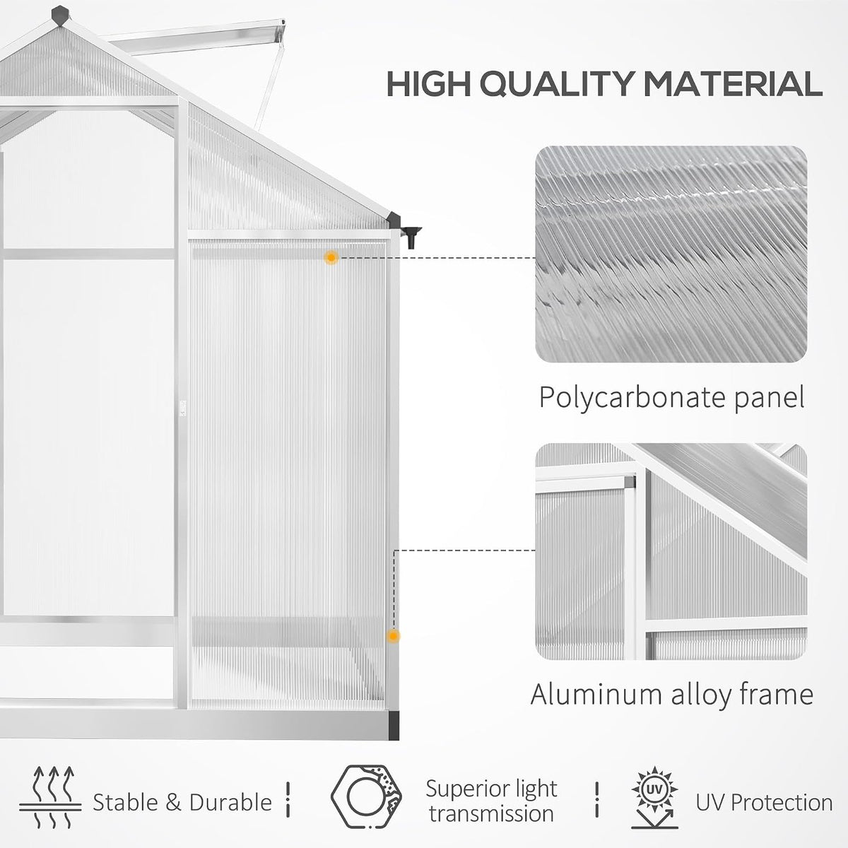 Outsunny Polycarbonate Greenhouse, Up to 60 Sq Ft (4 ft × 6 ft to 10 ft × 6 ft)