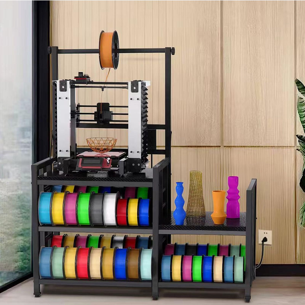3D Printer Table with Filament Storage 3D Printer Stand with Power Outlet,Heavy Duty 3D Printer Desk for ABS, PLA, TPU Filament Spools, Home Offices and Studios Retro Brown