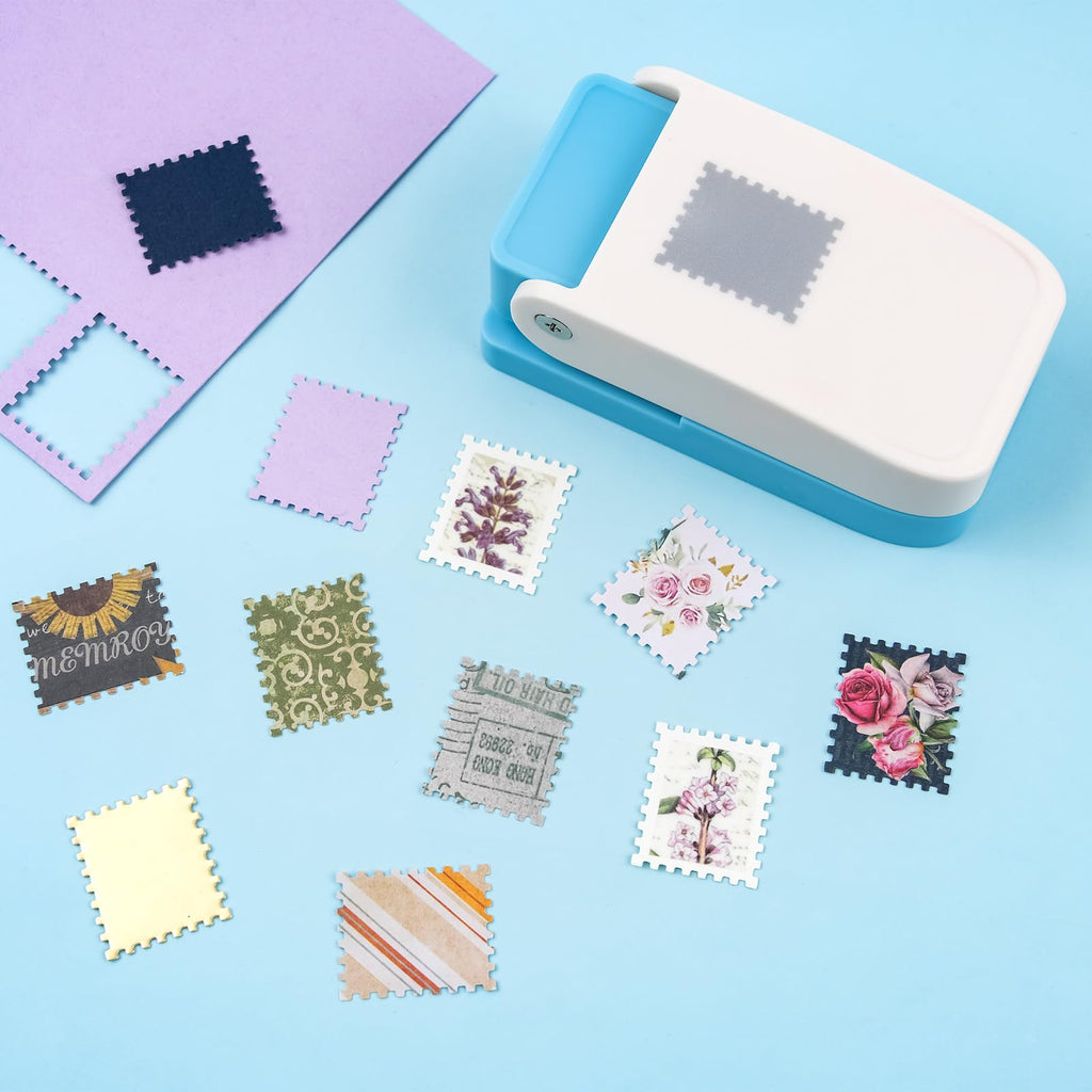 Stamp Puncher 1inch Square Postage Stamp Punch |Stamp Hole Puncher| Scalloped Rectangle Lever Action Paper Punches for Crafting Scrapbooking DIY Card Making Arts Crafts Supplies