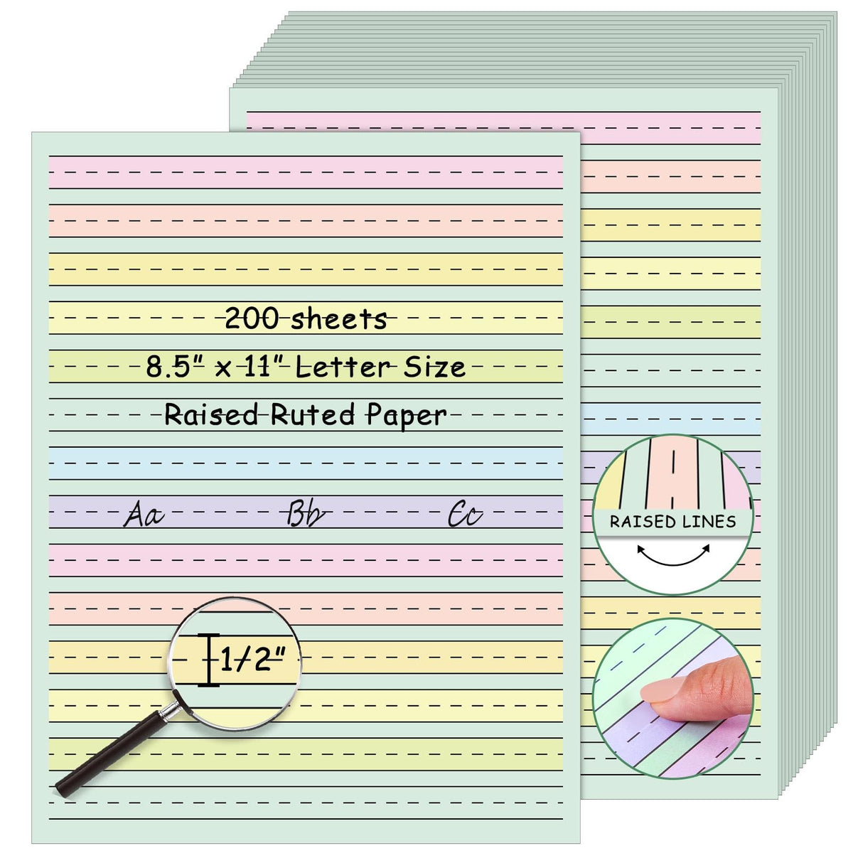 AmazingSpark Raised-Line Handwriting Paper, Letter Size