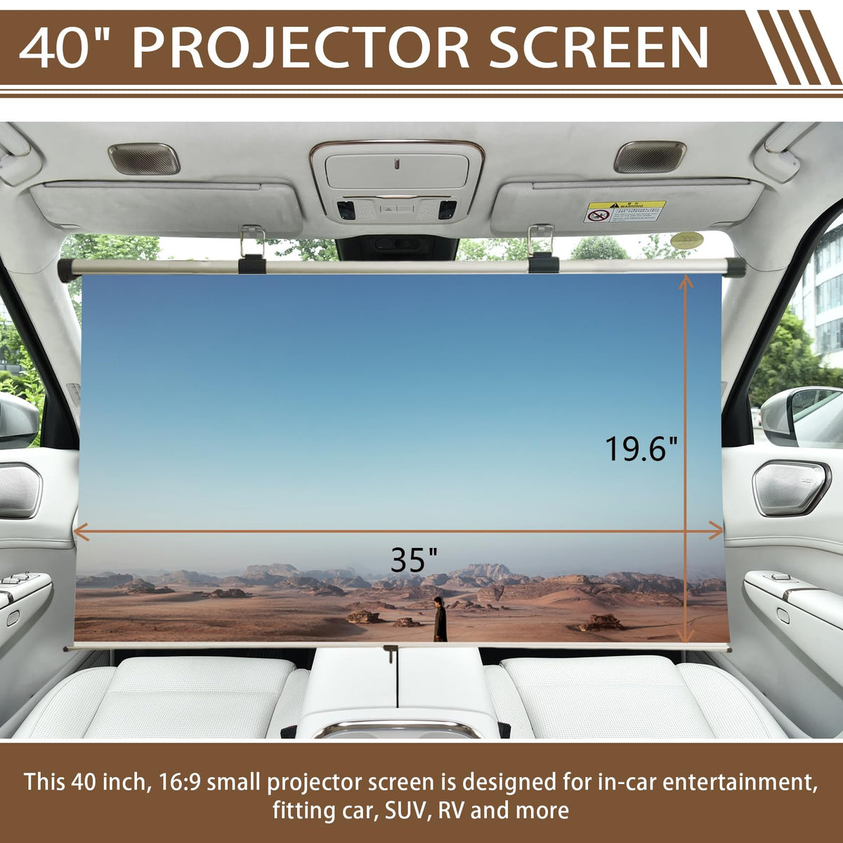 Projector Screen Small for Car, 40 inch 16:9, 4K HD, Portable Projection Screen Retractable, Manual Pull Down and Roll Up Mini Screen, Fitting Car, SUV, RV and More (Manual Rolling)