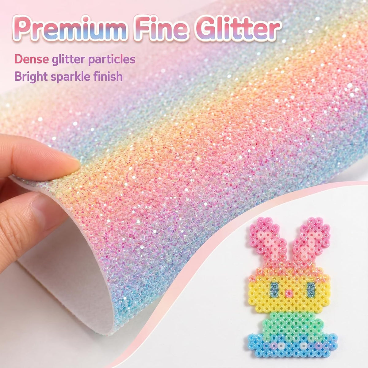 6PCS Fuse Beads Glitter Fabric Ironing Paper, 7.87 x 5.91 Inch Fuse Chunky Fabric Ironing Paper Reusable Chunky Sparkle IronPaper with PU Leather Easy to Iron Out Non-Porous for Bead Craft