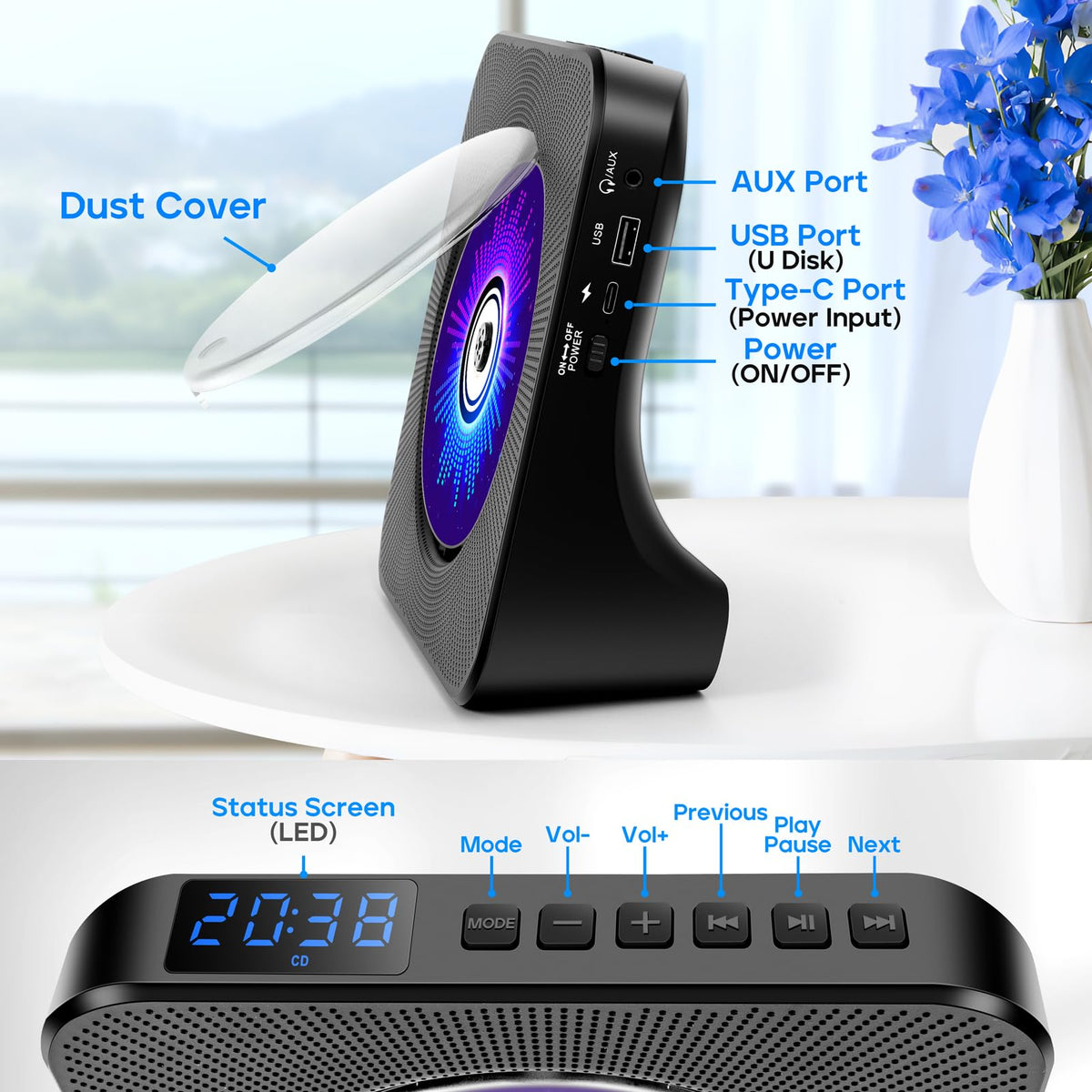 ROADOM KC607 Rechargeable Bluetooth CD Player for Learning (K–12)