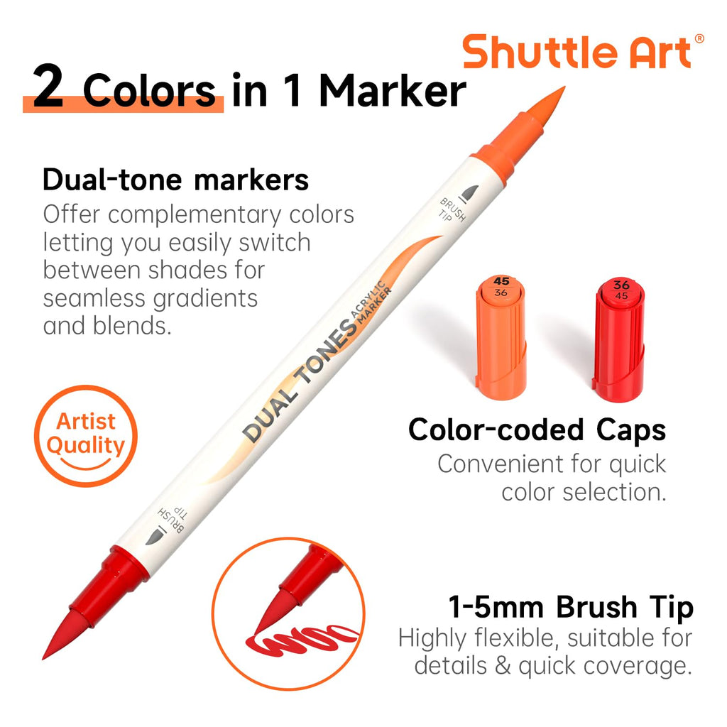 Shuttle Art 96 Colors Dual Tone Refillable Acrylic Markers with 100 Refills