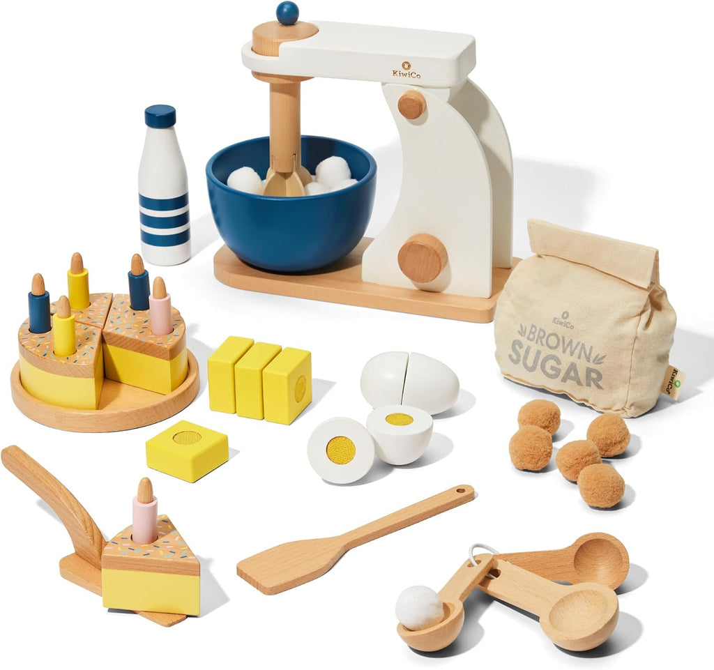 KiwiCo Bake-a-Cake Stand Mixer | Wooden Play Kitchen Set Ages 3+