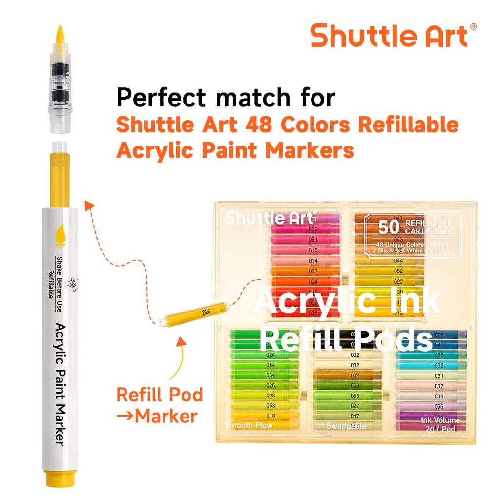 Shuttle Art 96 Colors Dual Tone Refillable Acrylic Markers with 100 Refills