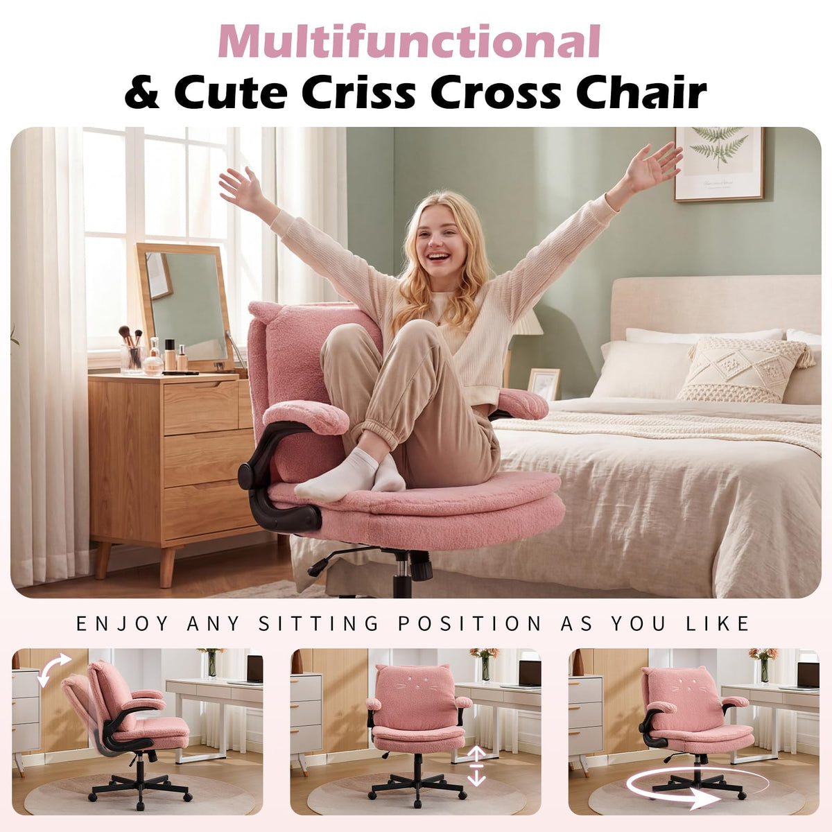TUNYI Wide Cushioned Desk Chair with Wheels (Multiple Colors)