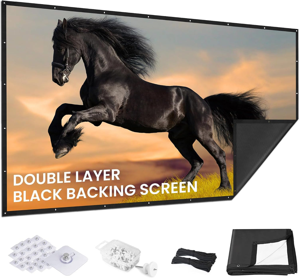 100 Inch Projector Screen with Black Backing, Foldable 16:9