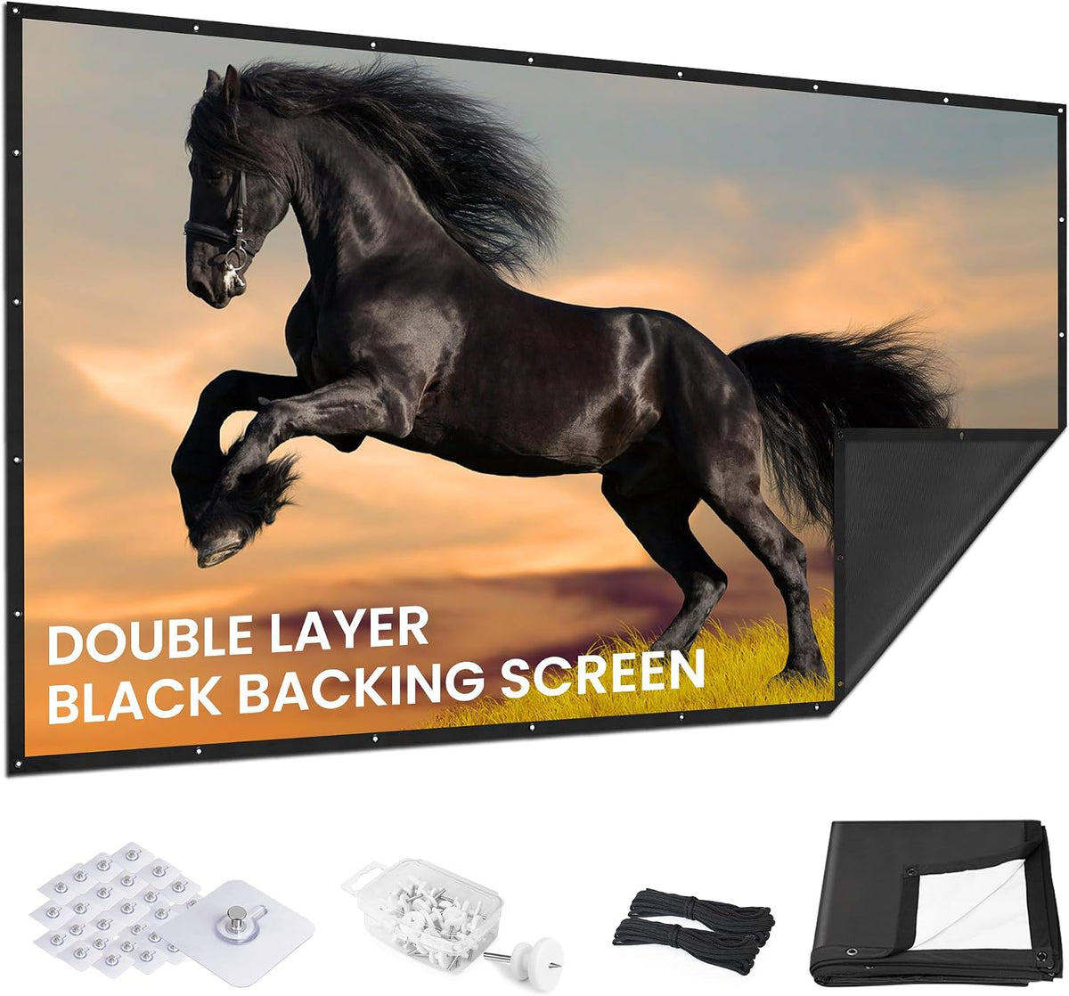 100 Inch Projector Screen with Black Backing, Foldable 16:9