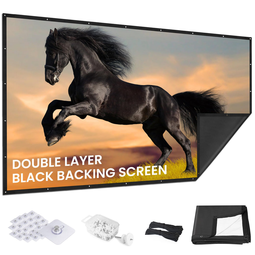 100 Inch Projector Screen with Black Backing, Foldable 16:9