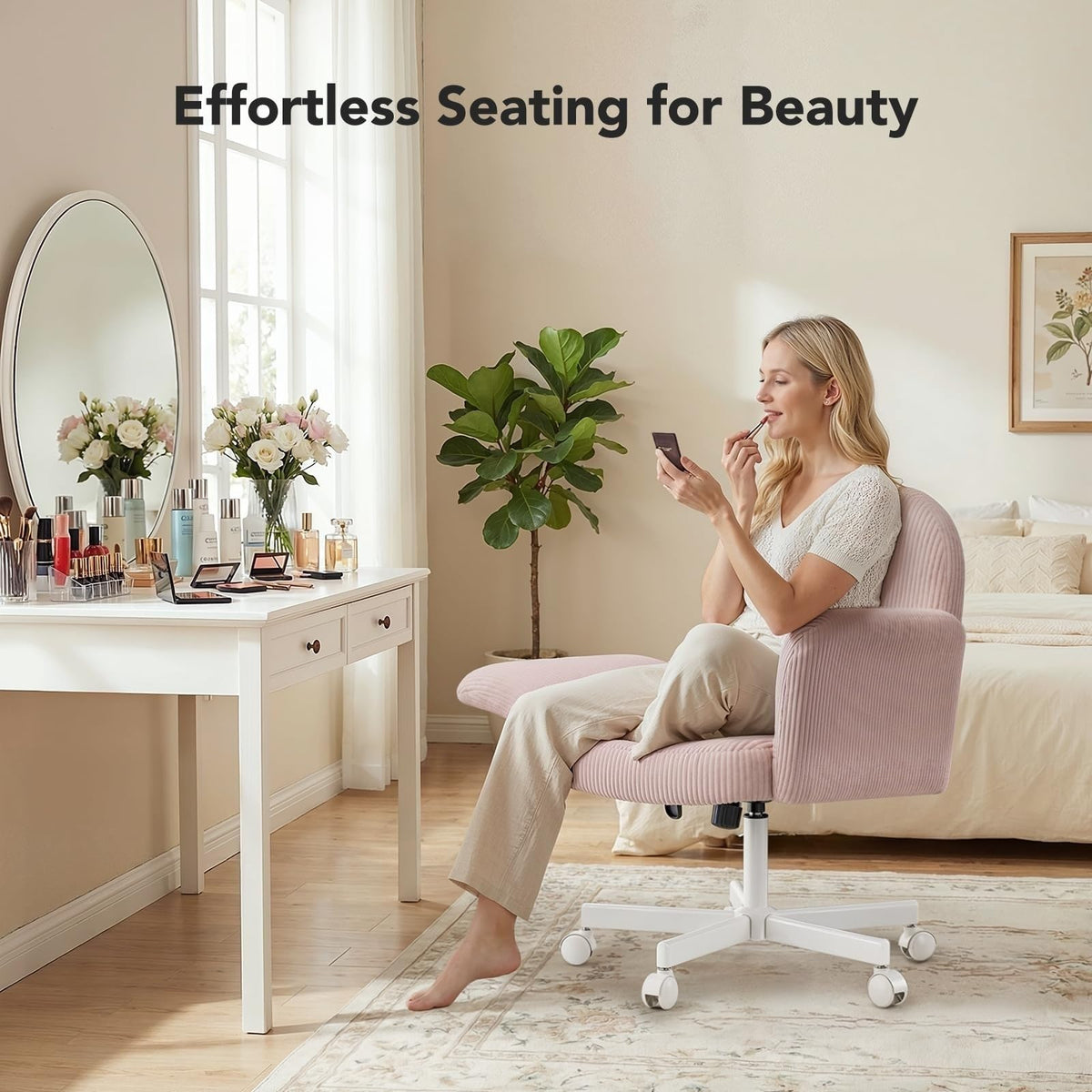 HUANUO Criss Cross Office Chair for Girls with Adjustable Armrests, White