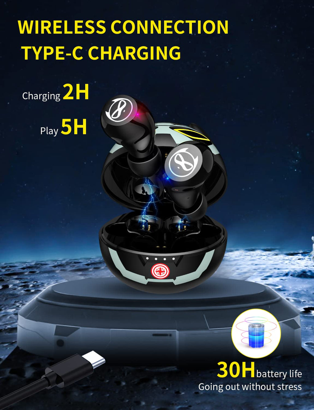 Kids Wireless Earbuds, Noise Reduction Earbuds for Kids Bluetooth 5.0 Waterproof in-Ear Headphones with Mic and Charging Case, Deep Bass Touch Control 36H Playtime Headset for School.