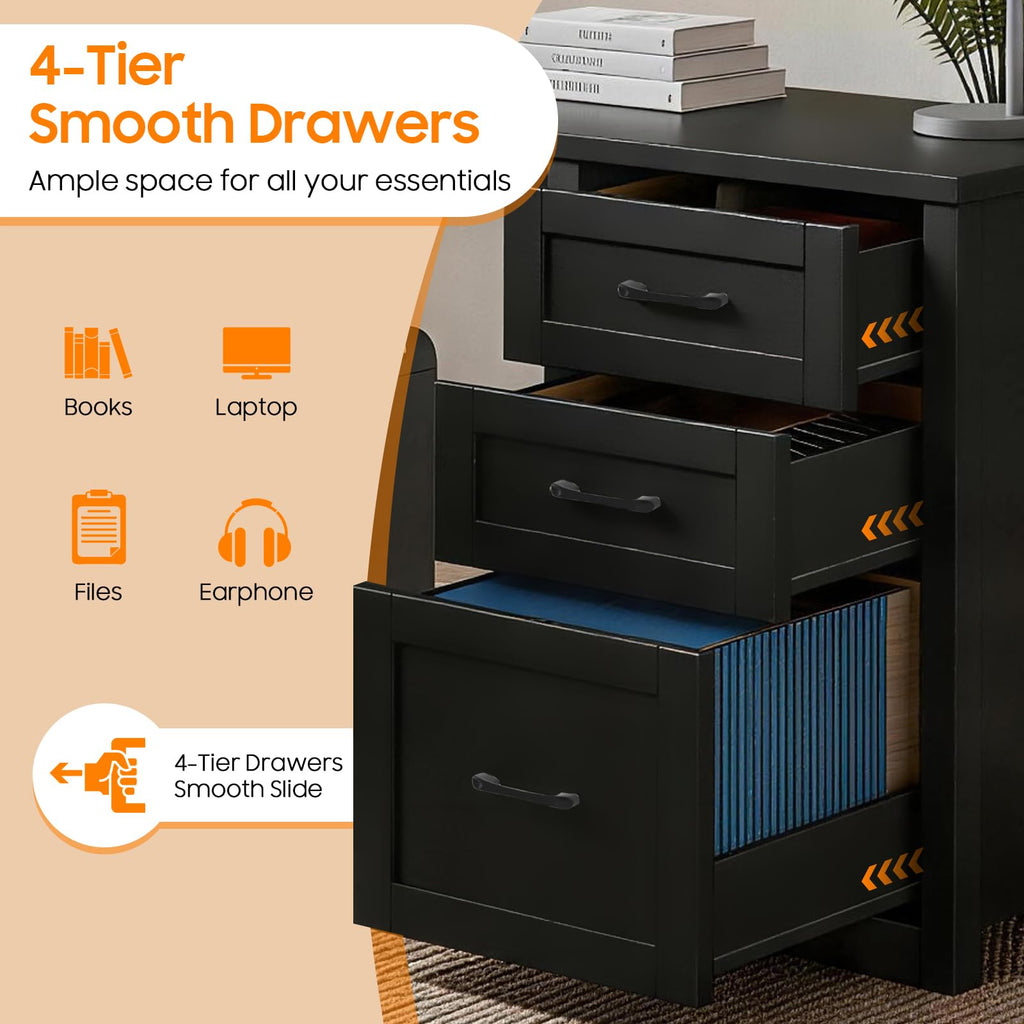 Vabches: 61" Farmhouse L-Shaped Student Study Desk with Drawers & Mobile CPU Mount