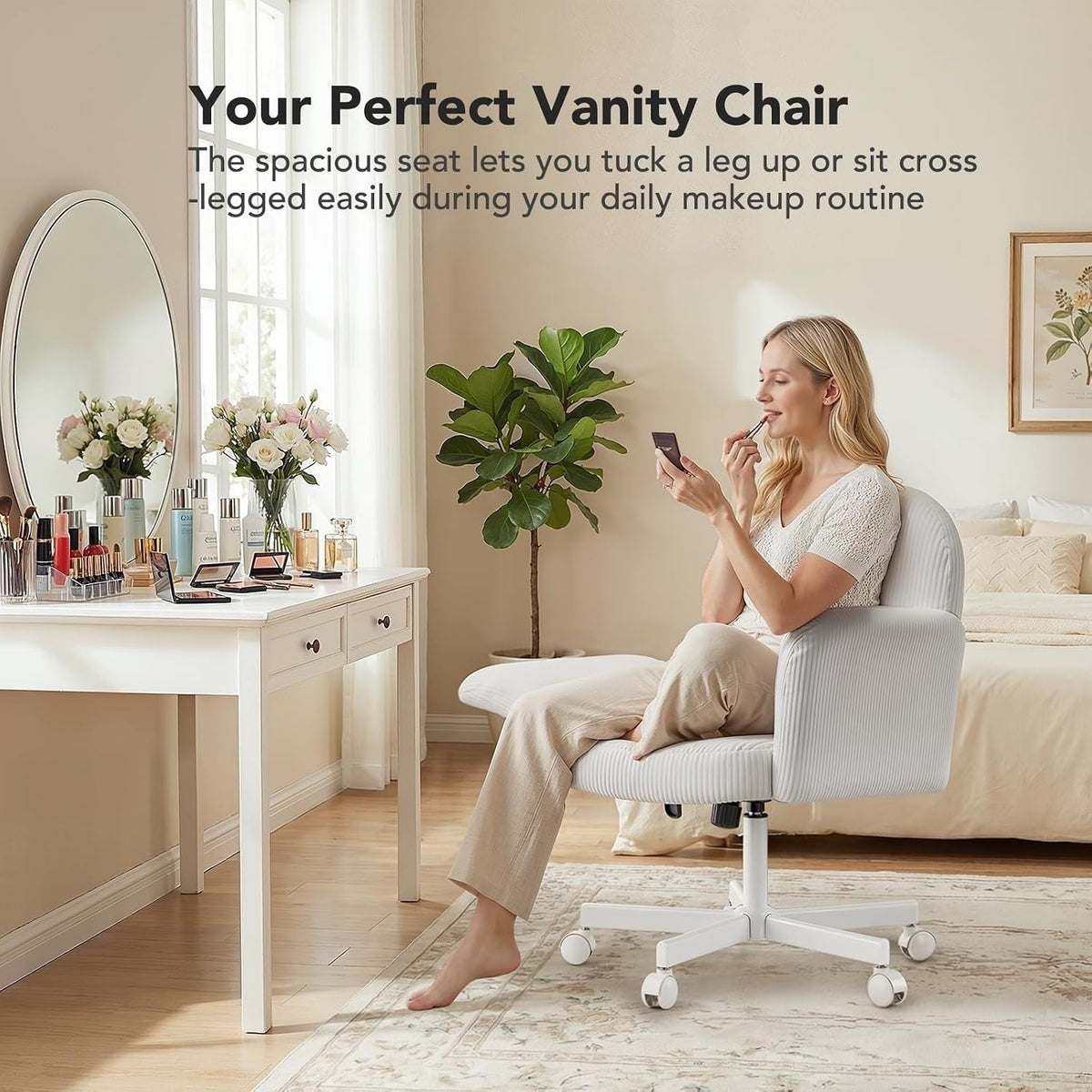 HUANUO Criss Cross Office Chair for Girls with Adjustable Armrests, White