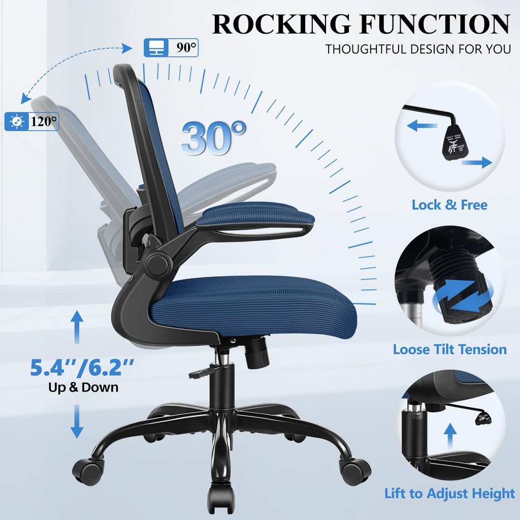 FelixKing Office Chair, Ergonomic Desk Chair Breathable Mesh Chairs Adjustable High Back Lumbar Support Flip-up Armrests, Executive Rolling Swivel Comfy Computer Chairs Home Office Black