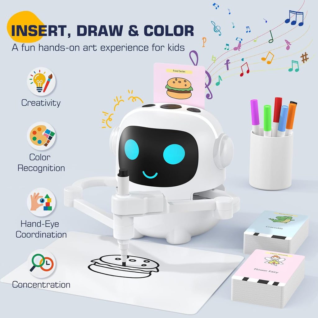Kids Drawing Robot with 200 Cards, Toy for 3 4 5 6 7 8 Year Old Boy Girls