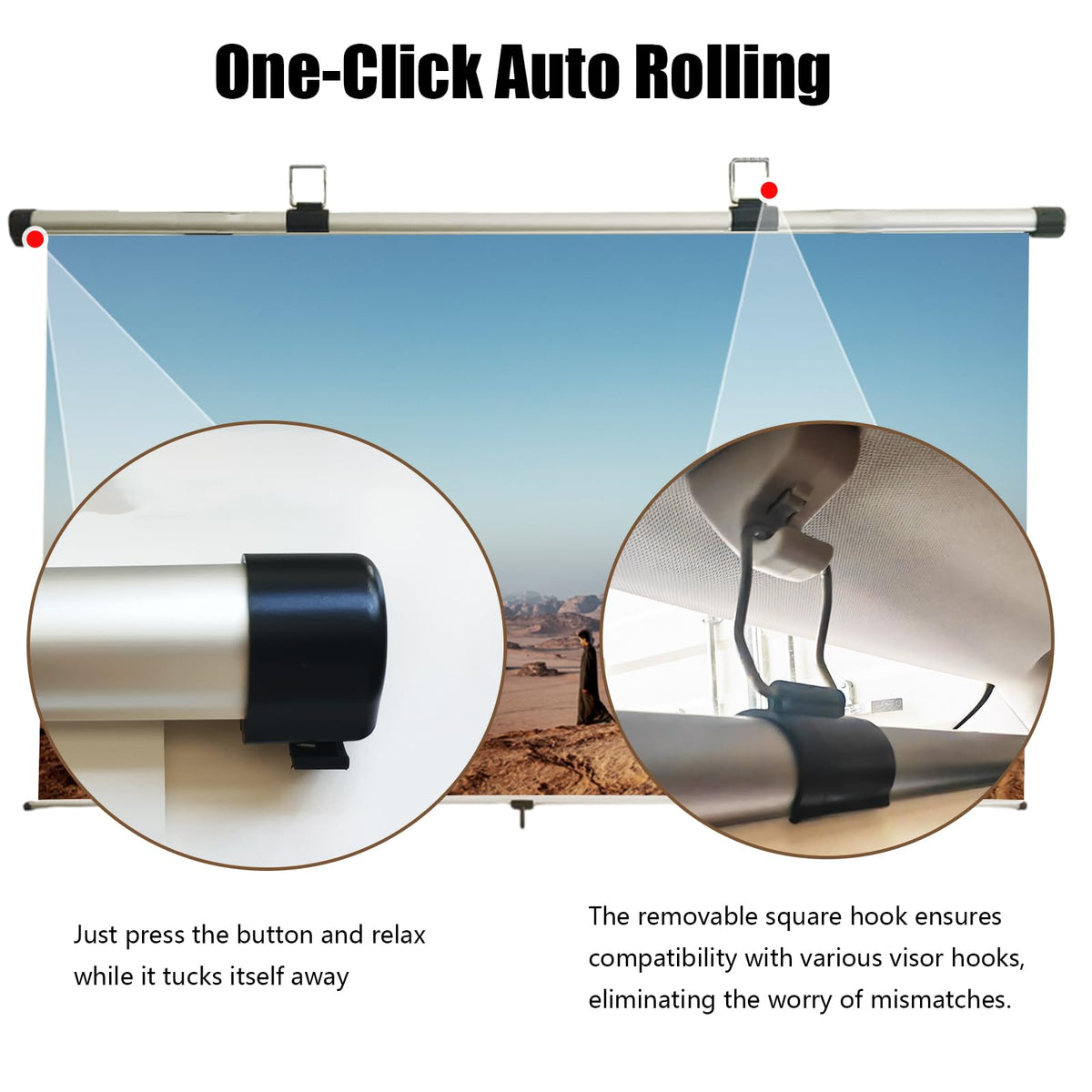 Projector Screen Small for Car, 40 inch 16:9, 4K HD, Portable Projection Screen Retractable, Manual Pull Down and Roll Up Mini Screen, Fitting Car, SUV, RV and More (Manual Rolling)