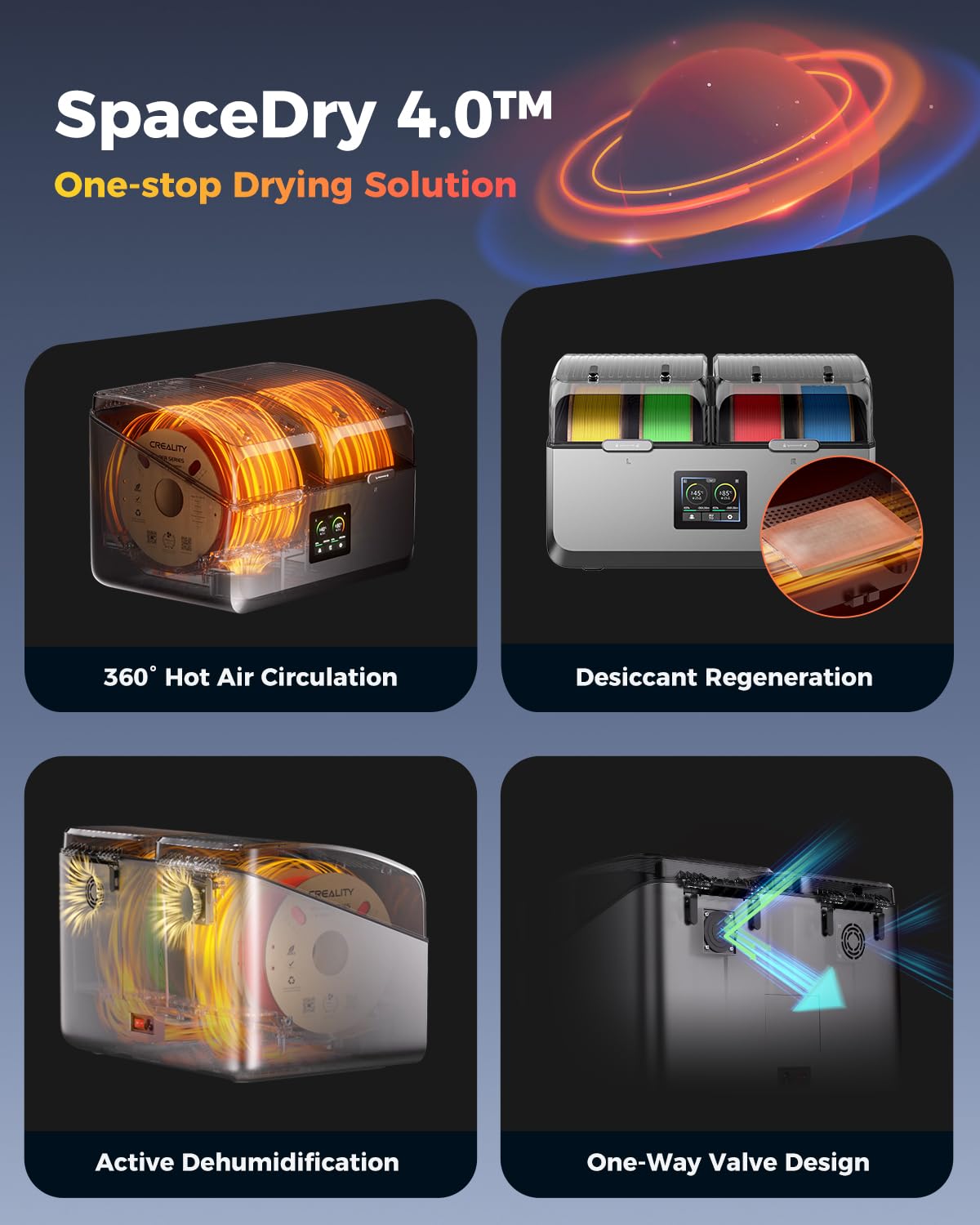 2026 New Creality Space PI Filament Dryer-Christmas Gifts, 3D Printer Filament Dryer Box with 360° Heating, Upgraded Filament Dehydrator Storage Box Support Nylon ABS PETG PLA TPU 1.75/2.85mm