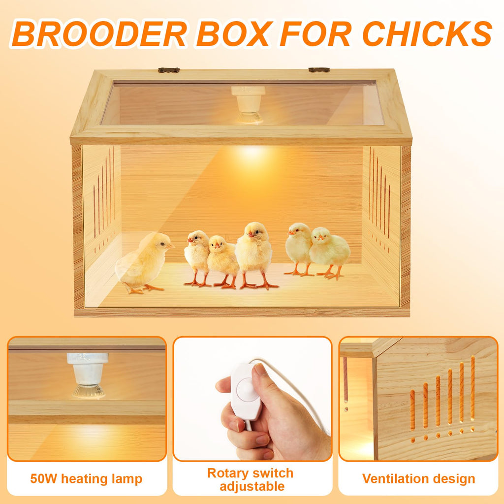 Brooder Box for Chicks，Indoor Smart Wooden Poultry Brooder with Heater, Suitable for 5-7 Newborn Chicks, Ducks, Quail, etc.（12 * 12 * 15.7inch）