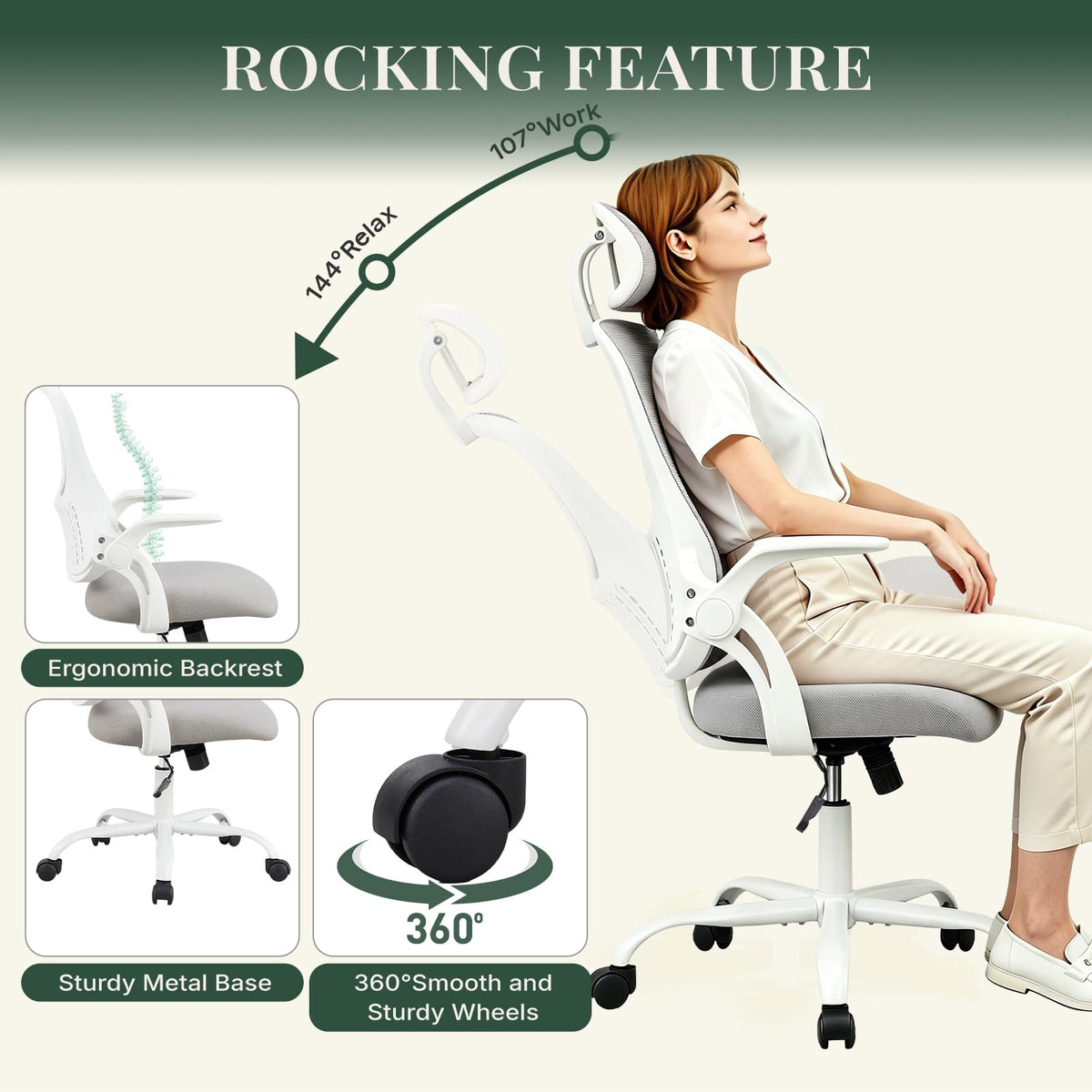 HAPPYMONT Ergonomic Mesh Desk Chair with Headrest (Multiple Colors)