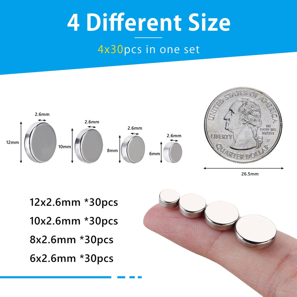 RHINOCATS 400Pcs Small Magnets, 4 Different Sizes Tiny Mini Magents, Multi-Use for Fridge, DIY, Office, Hobbies, Crafts and Science