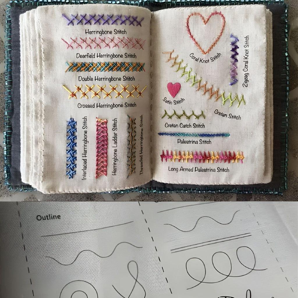 CCOCC DIY Stitch Book,Stitch Sample Book with Embroidery Stitch Name,E