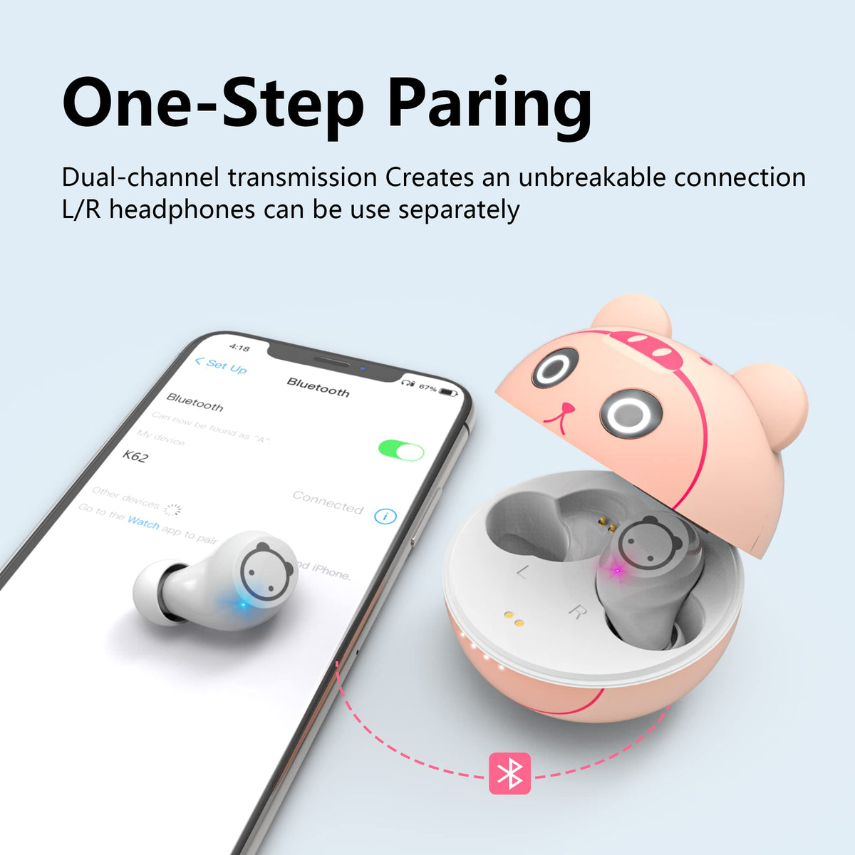 Wireless Earbuds for Kids, Headphones with Cute Panda Charging Case with Mic, Noise Cancelling,Typ-C, 3D Stereo Waterproof Bluetooth Buds for Sport & Outwork,3 x Ear caps(S,M,L)
