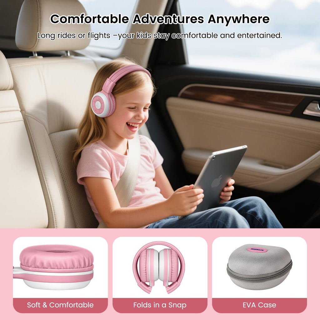 SIMOLIO Kids Wireless Headphones w/Mic for School,75/85/94dB Safe Volume